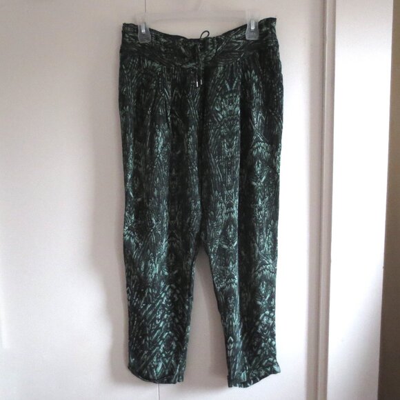 Haute Hippie Green Silk Foliage Feather Drawstring Slim Jogger Trousers Pants - Picture 8 of 8